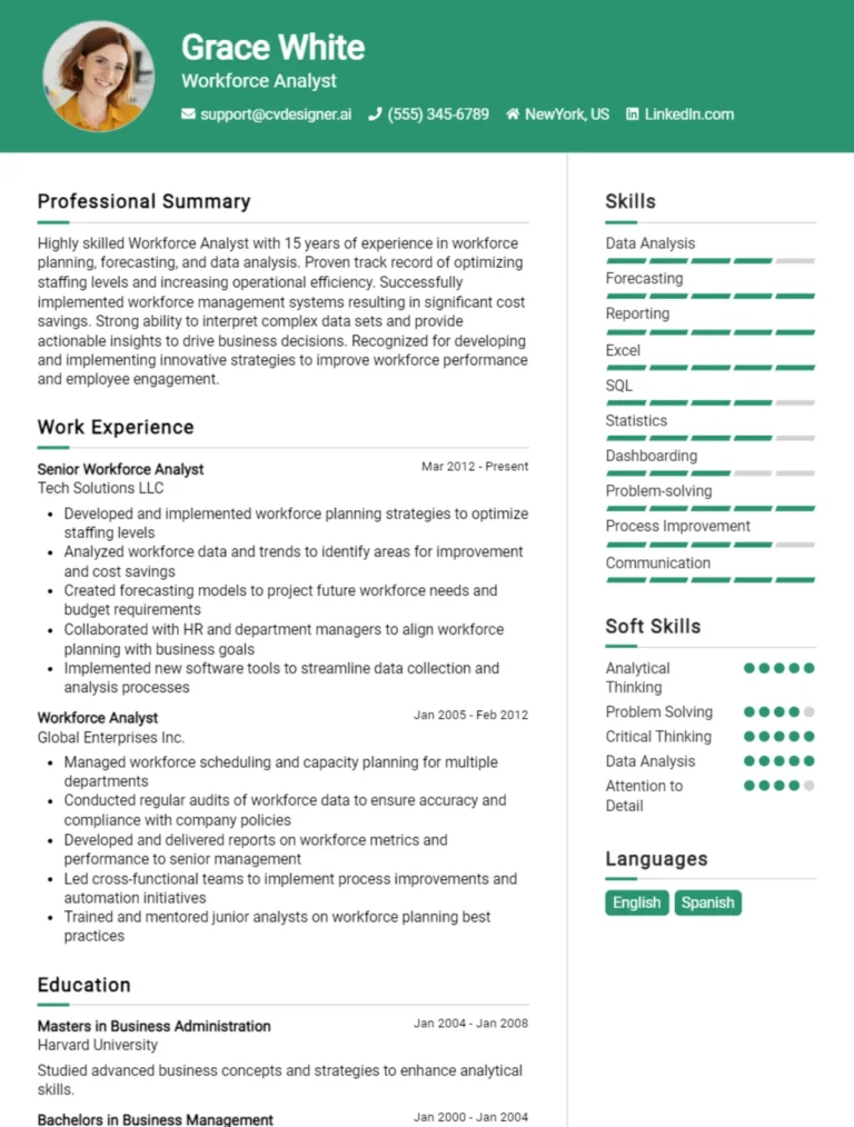 Workforce Analyst CV Example For 2025: Best Writing Guide