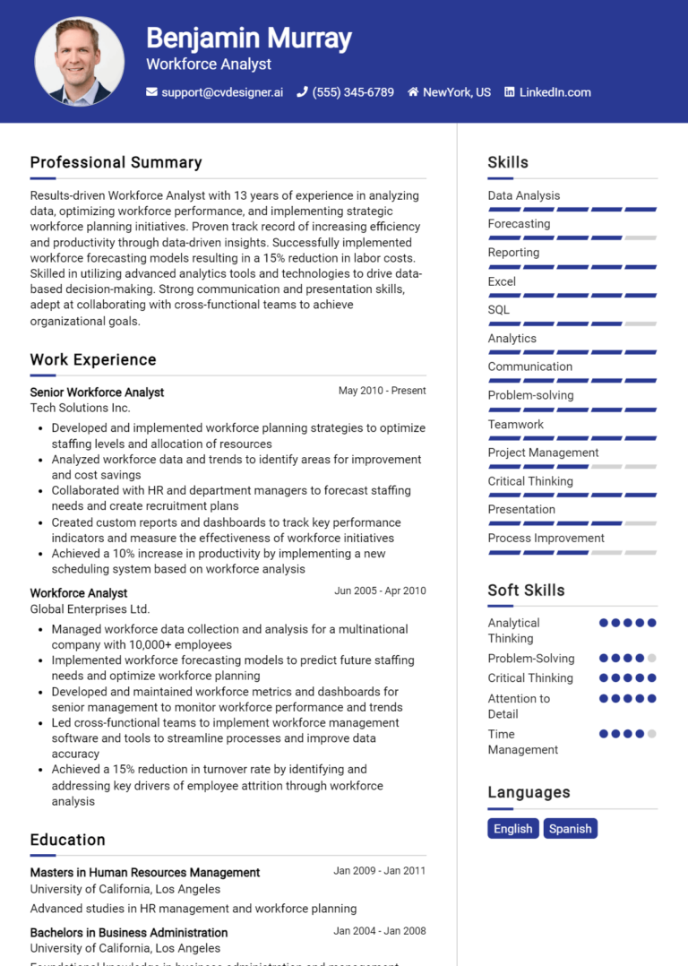 Workforce Analyst Resume Example for 2025: Effective Tips