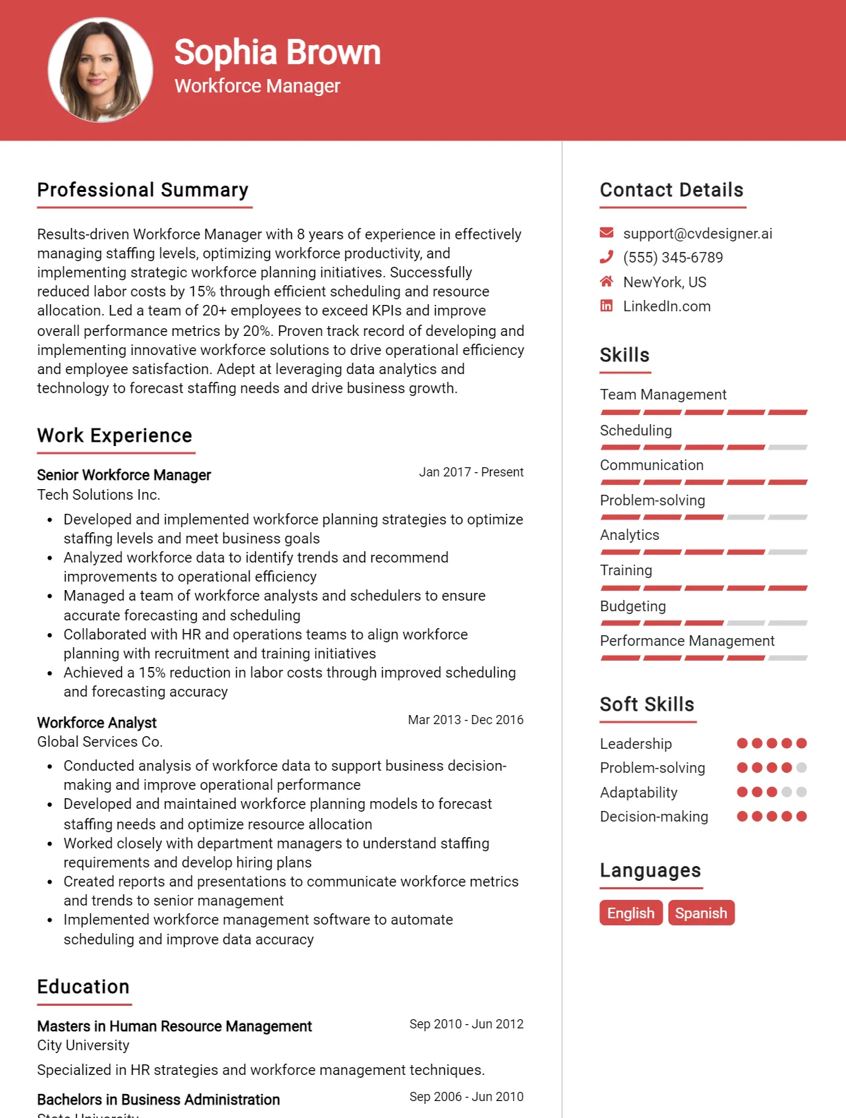 Workforce Manager CV Example