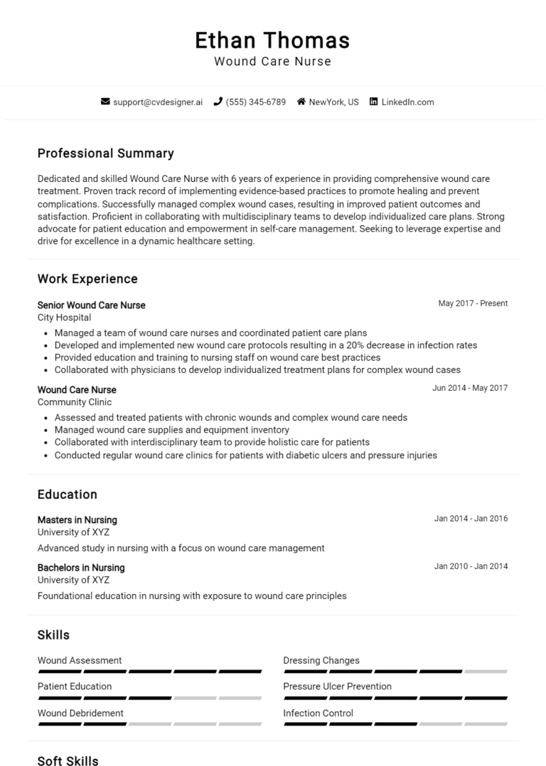 Wound Care Nurse Resume Example for 2025: How to Create a Professional CV