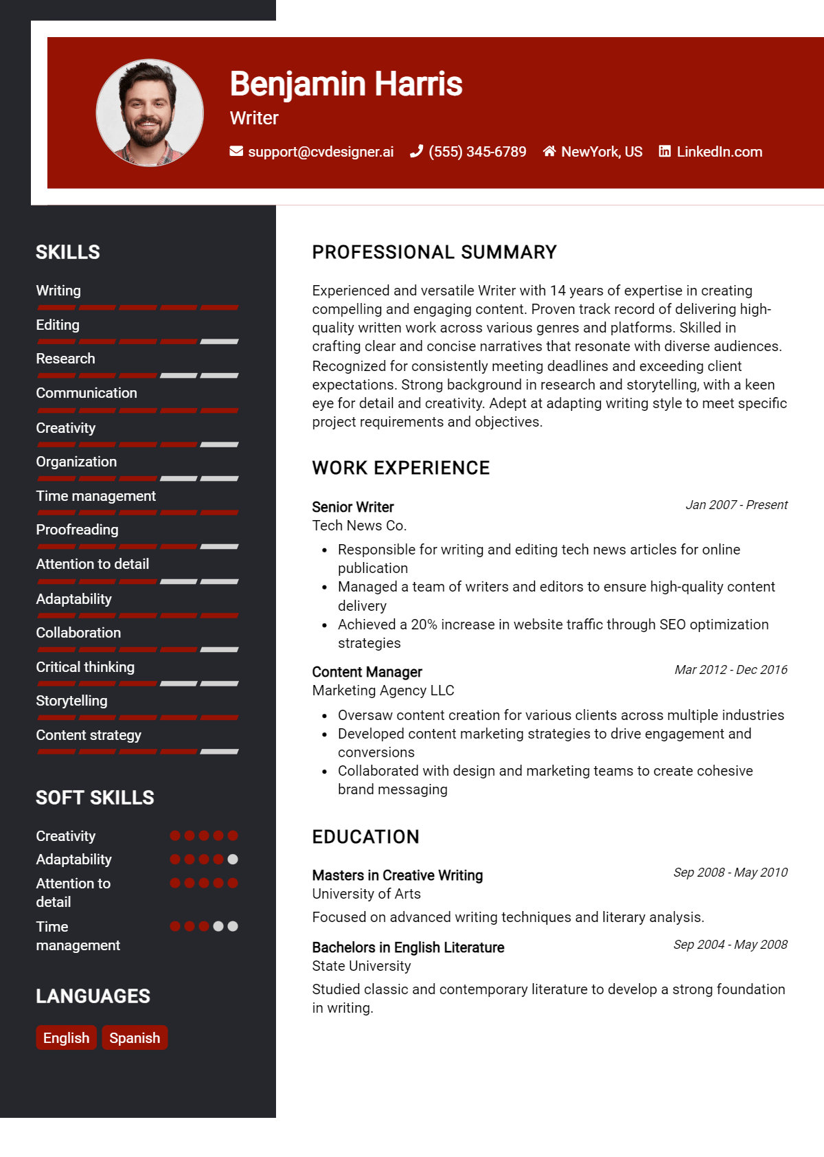 Writer Resume Example for 2024: Best Tips - CVDesigner.ai