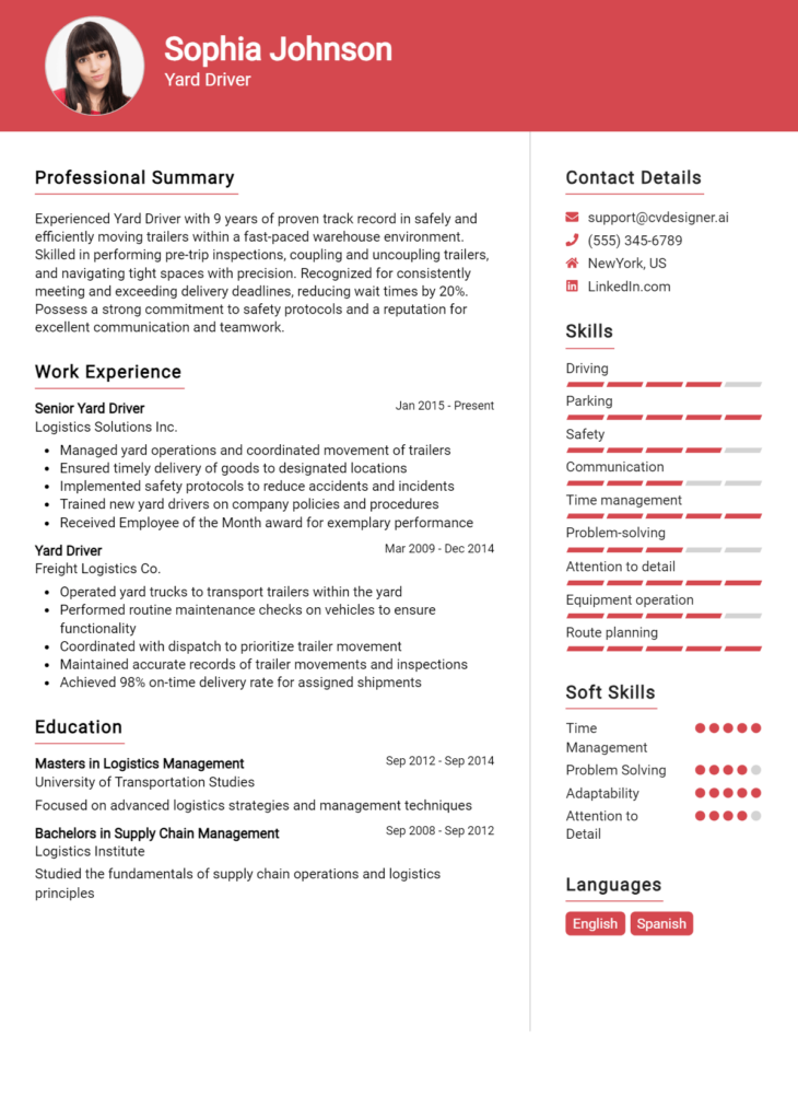 Yard Driver Resume Example