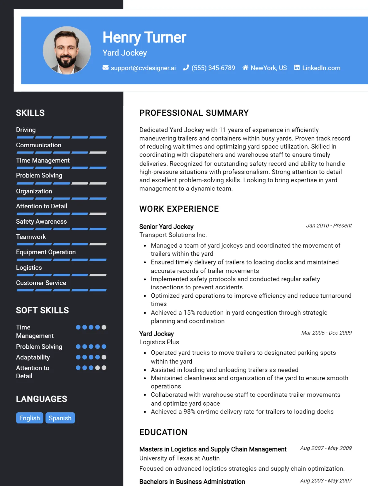 Yard Jockey CV Example