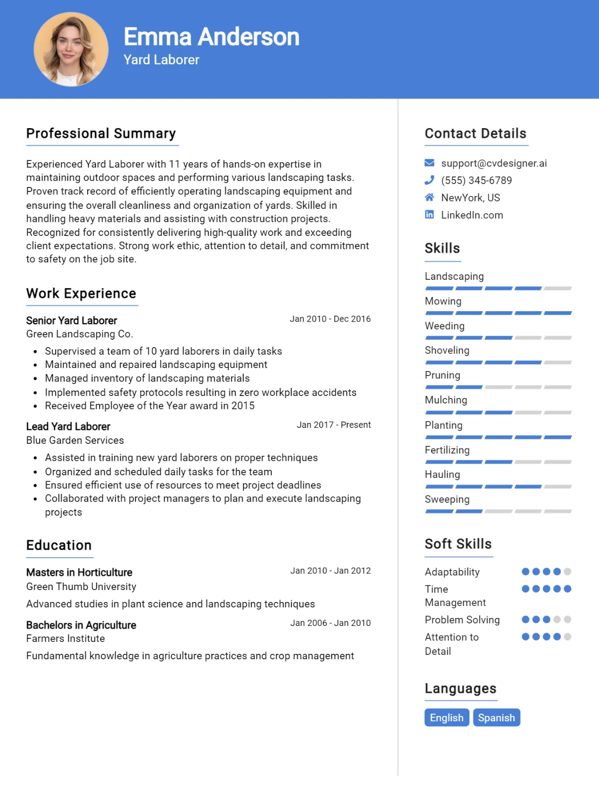 Yard Laborer CV Example