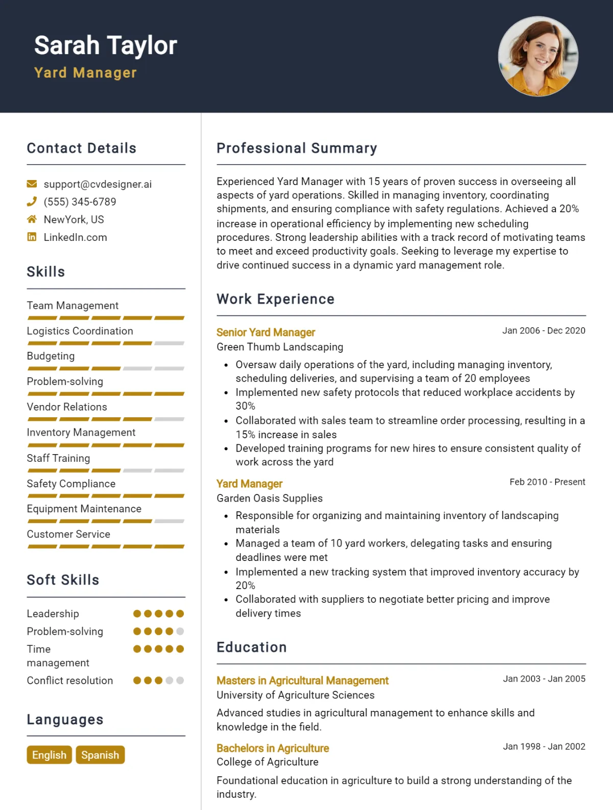 Yard Manager CV Example