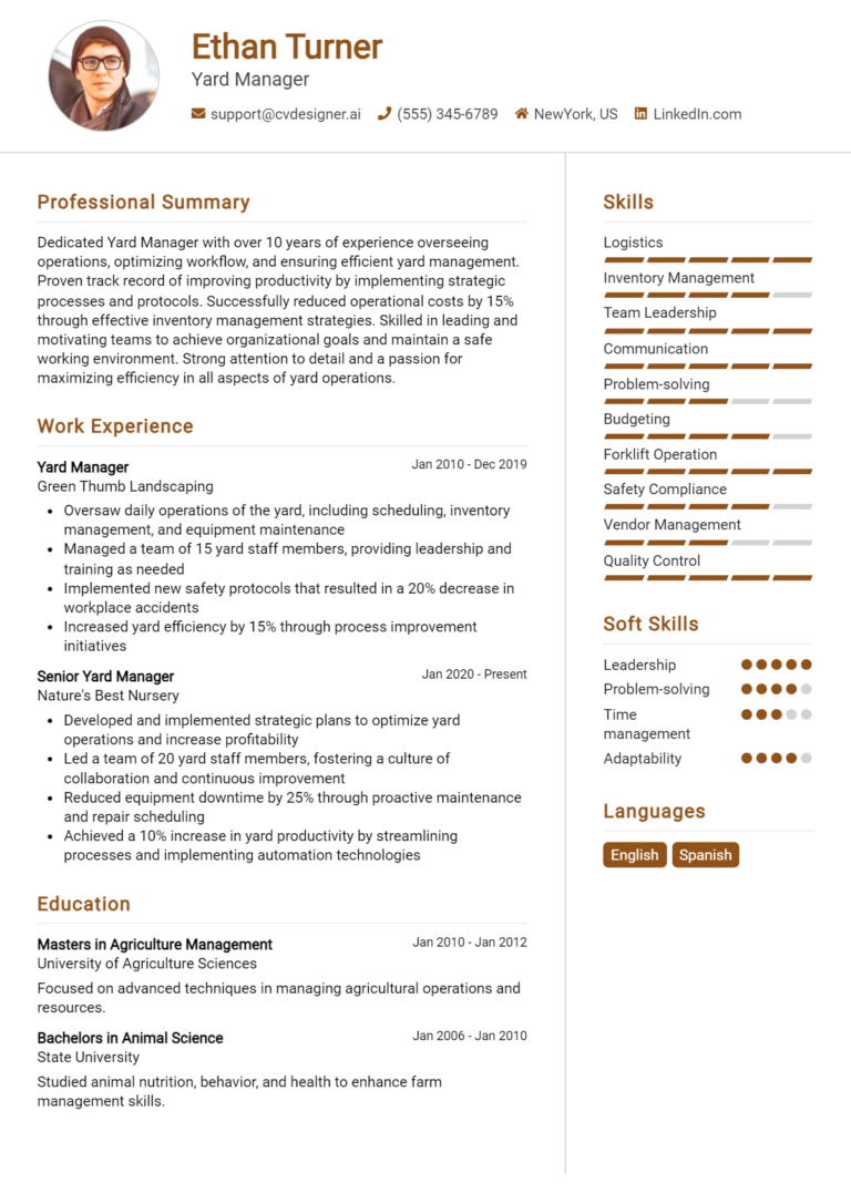 Yard Manager Resume Example for 2025: Top CV Skills