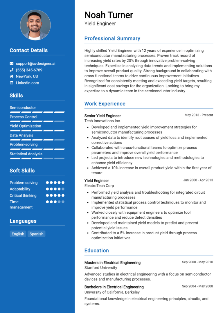 Yield Engineer Resume Example for 2025: Tips to Stand Out