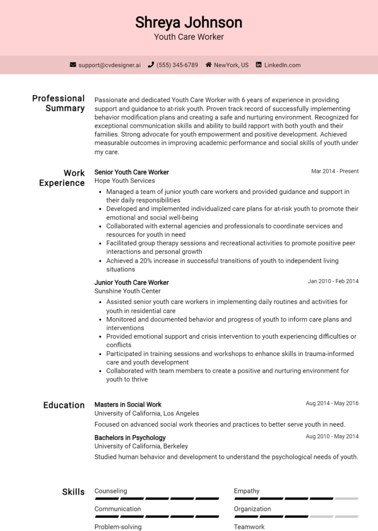 Youth Care Worker Resume Example for 2025: How to Craft a Winning CV