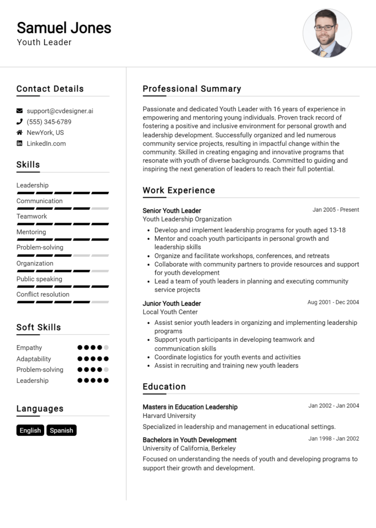 Youth Leader Resume Example for 2025: Best Writing Guide