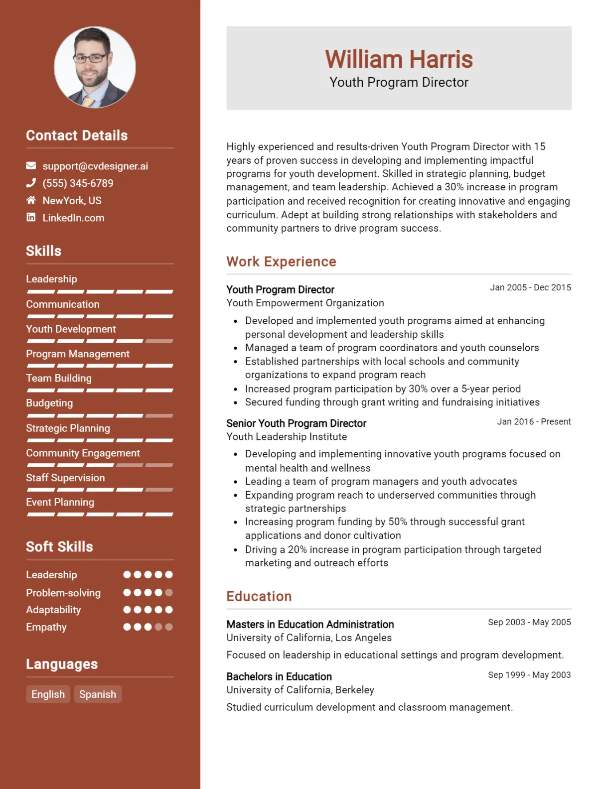 Youth Program Director CV Example