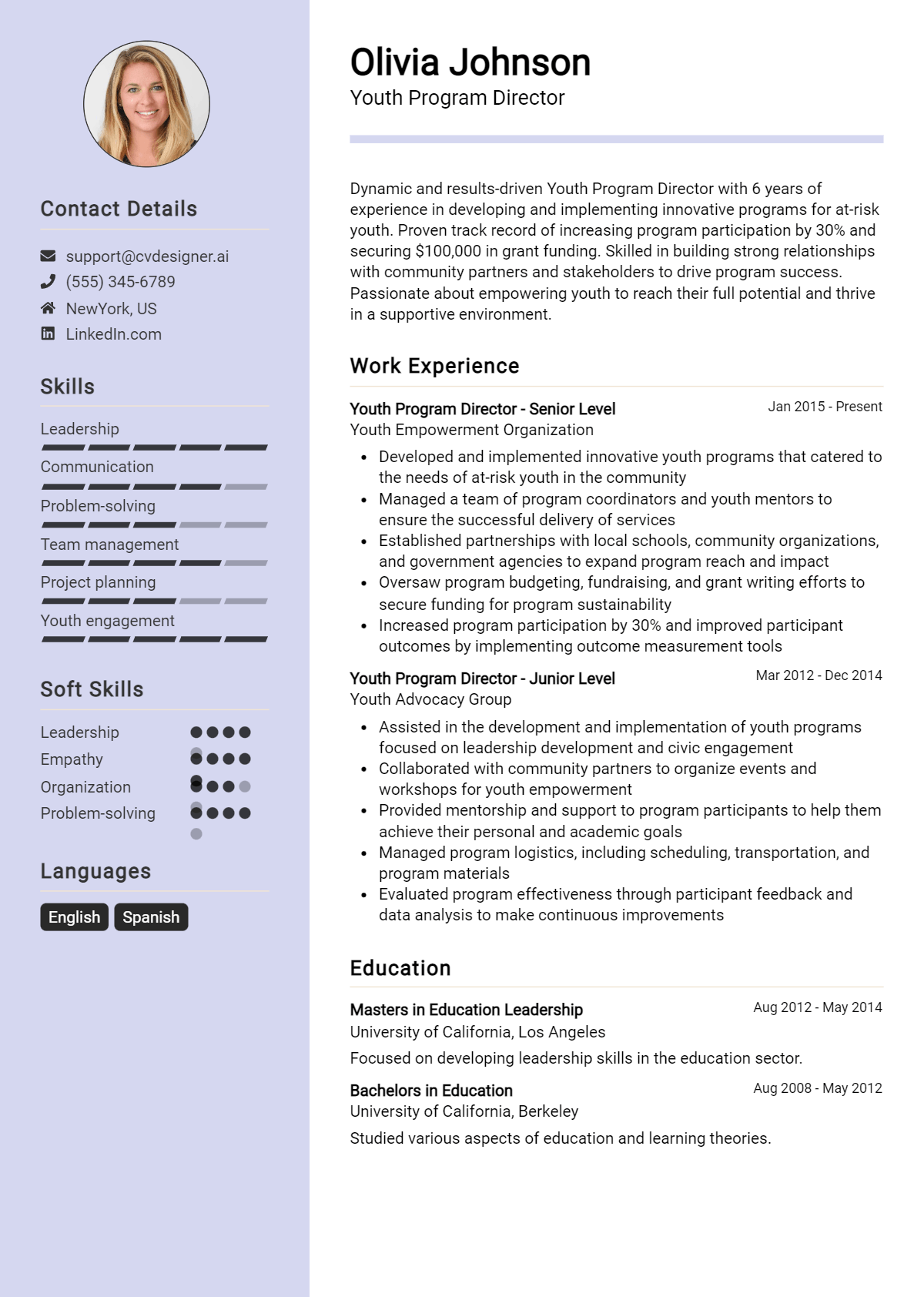 Youth Program Director Resume Example