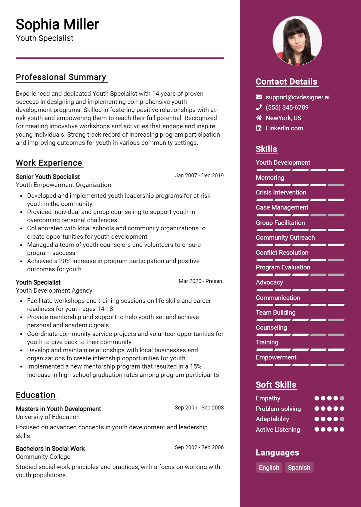 Youth Specialist Resume Example