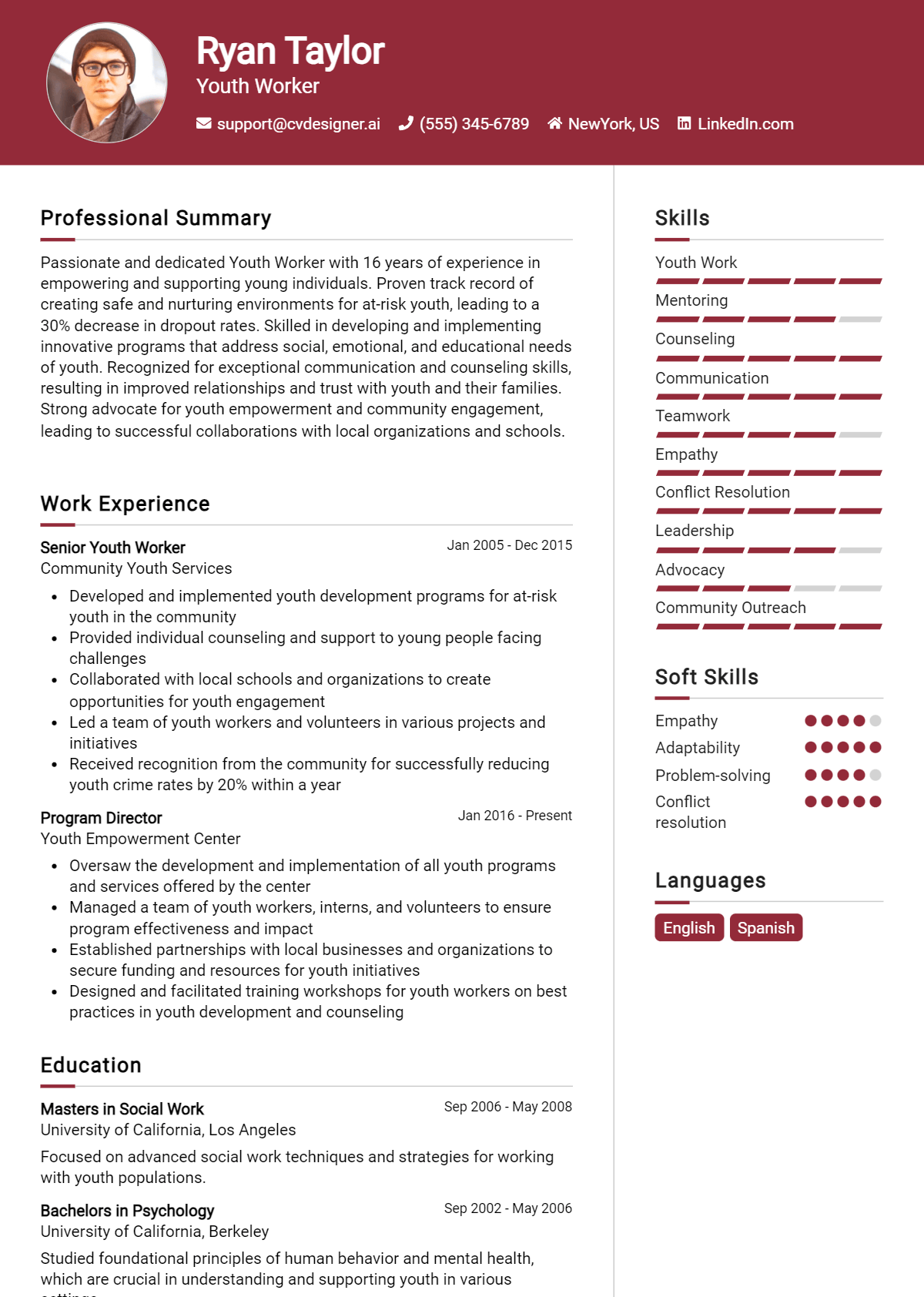 Youth Worker Resume Example