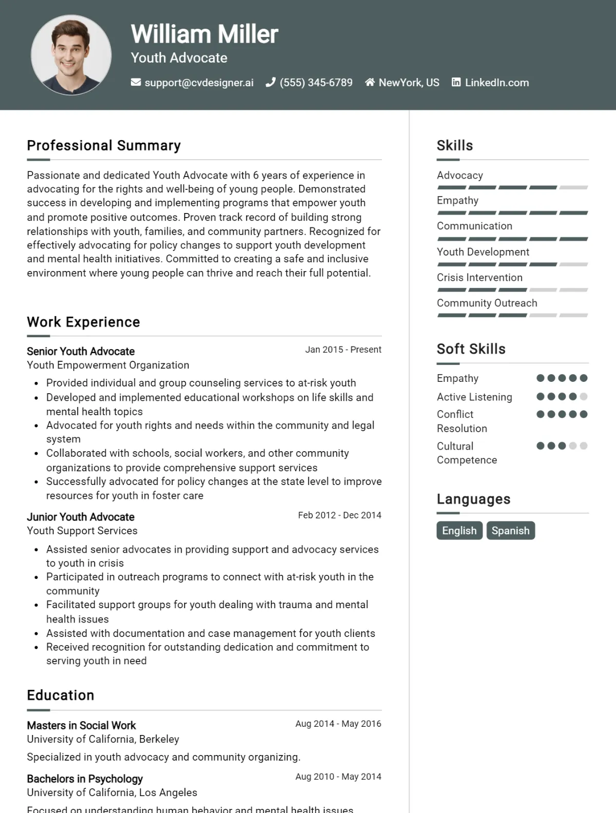 Youth Advocate CV Example