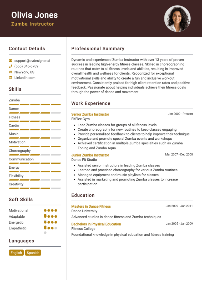 Zumba Instructor Resume Example for 2025: Best Tips & Templates
