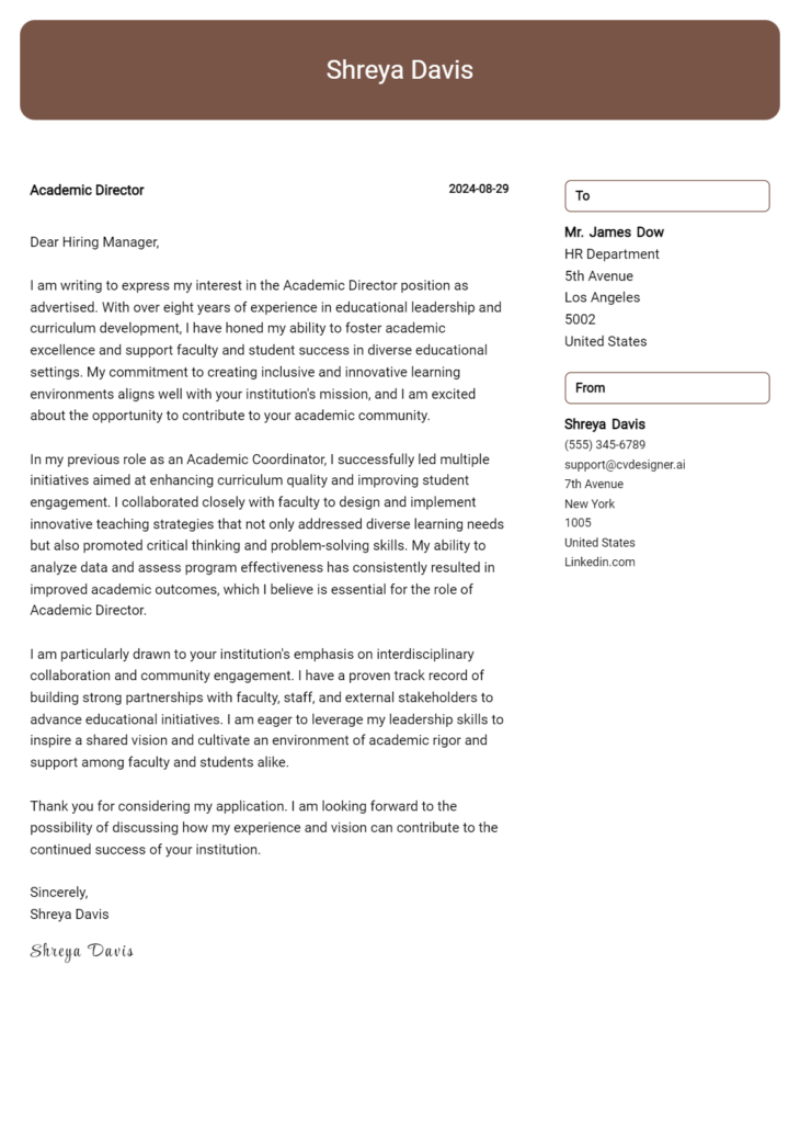 academic director cover letter example