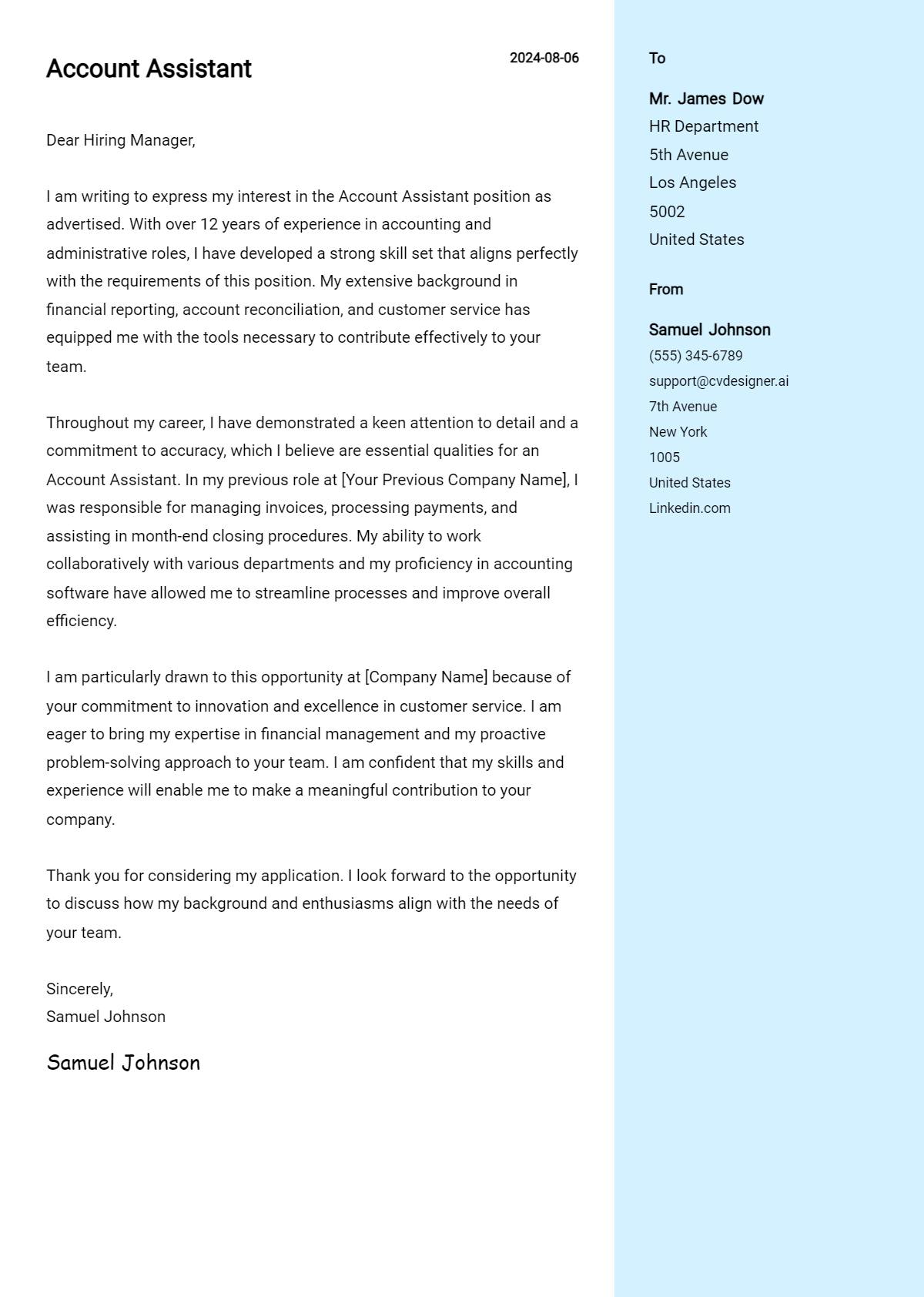 account assistant cover letter example