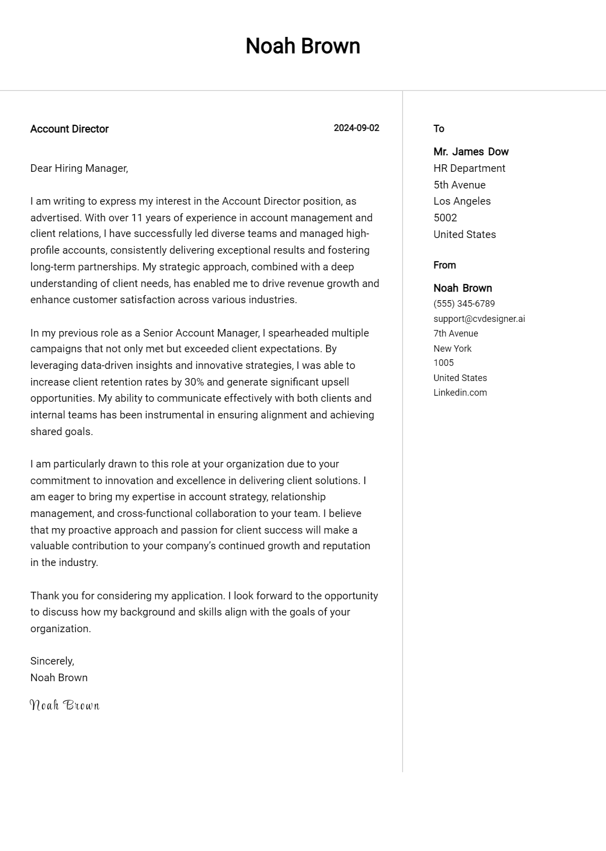account director cover letter example