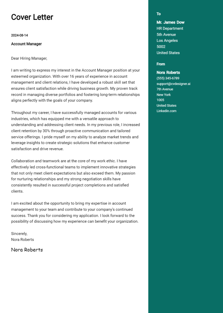 11 Account Manager Cover Letter Examples for 2025: Ultimate Guide