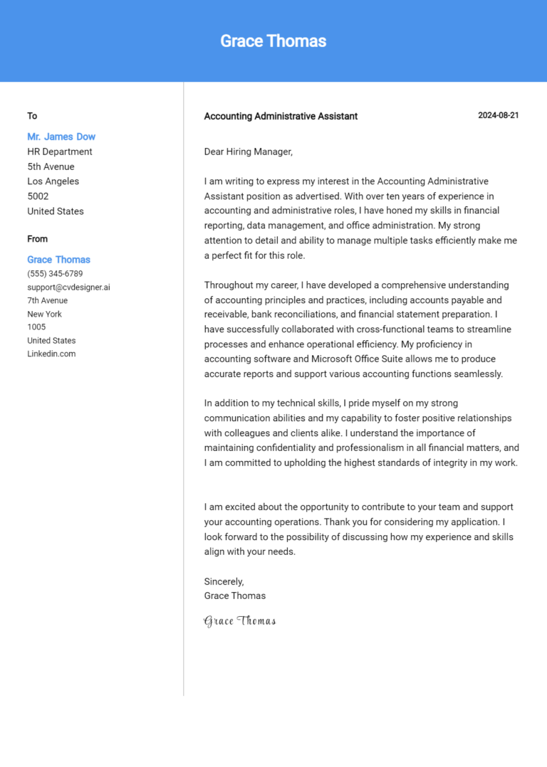 Accounting Administrative Assistant Cover Letter Example for 2025 (Free Templates)