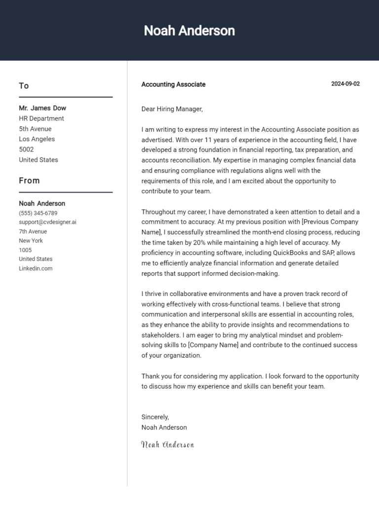 14 Accounting Associate Cover Letter Samples & Examples 2025