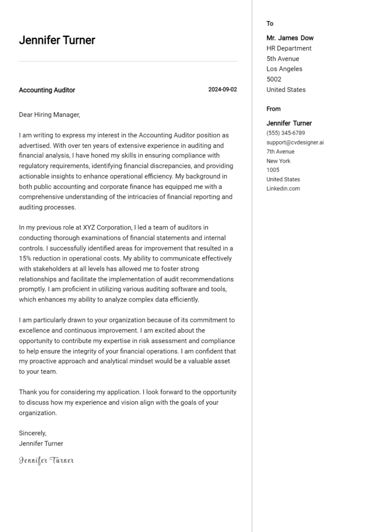 9 Accounting Auditor Cover Letter Examples for 2025 (Writing Guide)