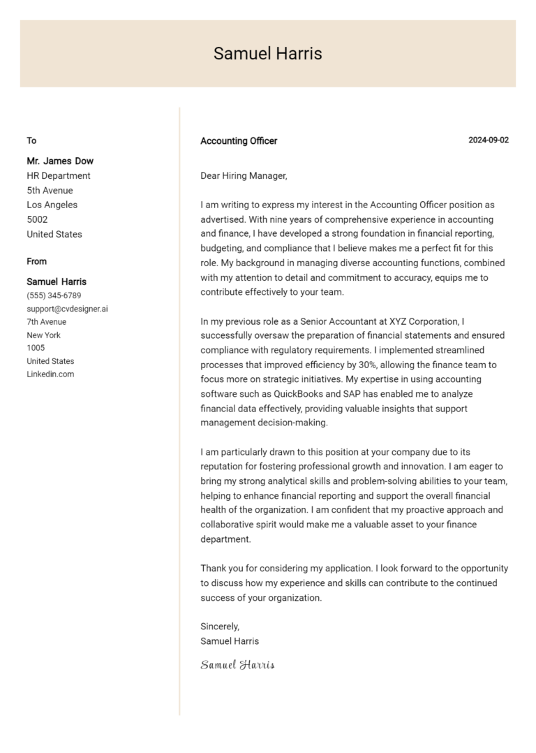 10 Accounting Officer Cover Letter Examples for 2025: Top CV Skills