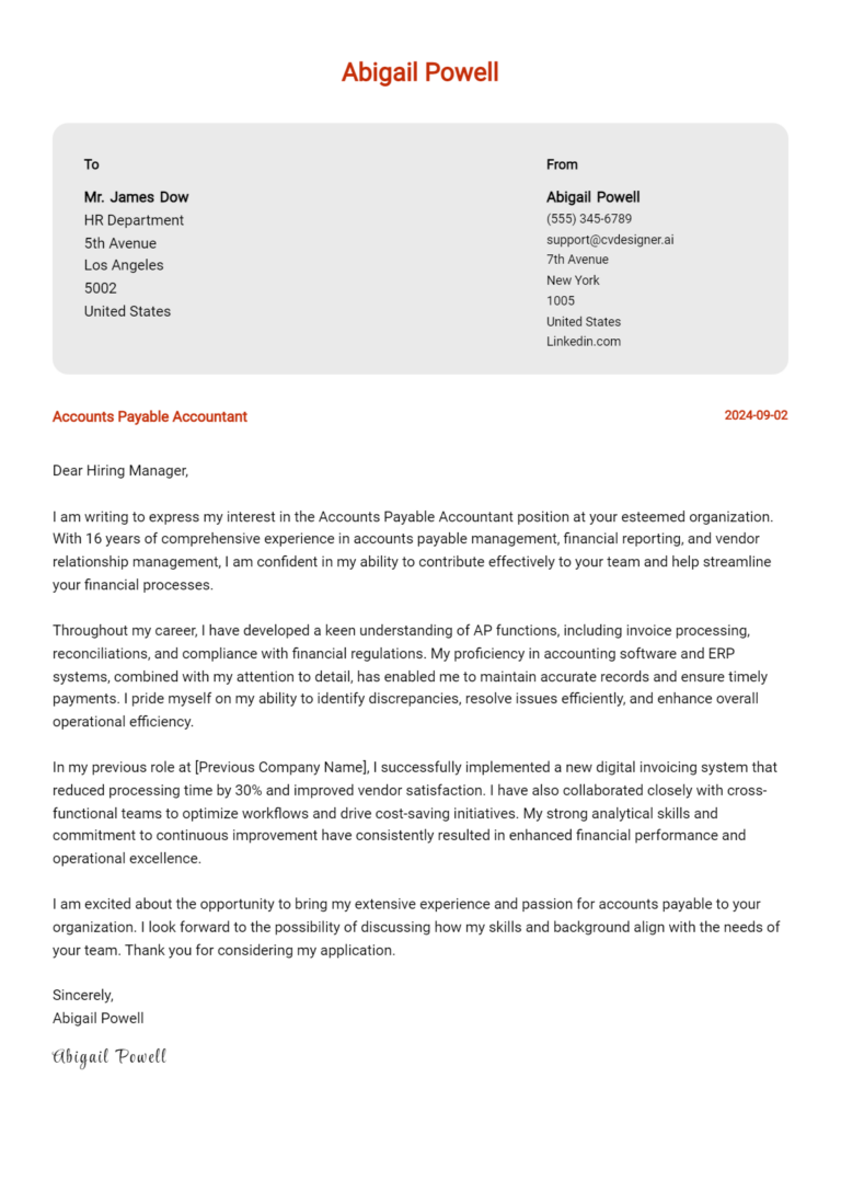 30 Accounts Payable Accountant Cover Letter Examples for 2025 (Writing Guide)