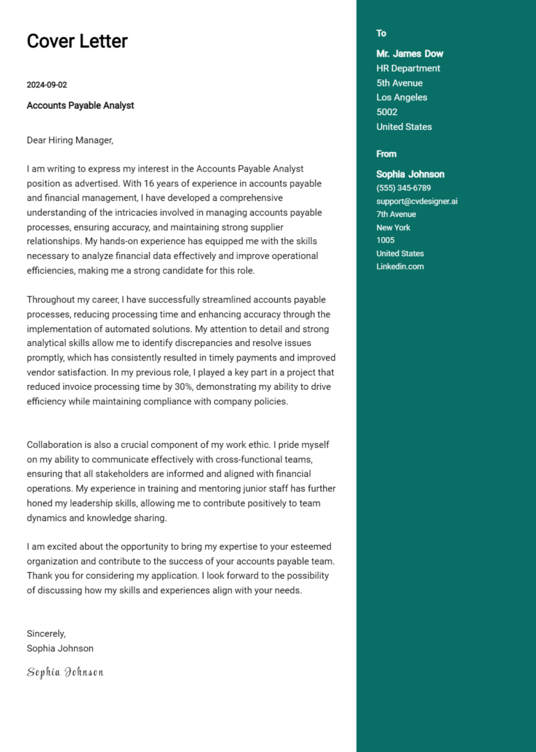 16 Accounts Payable Analyst Cover Letter Examples for 2025: Expert Tips & Templates