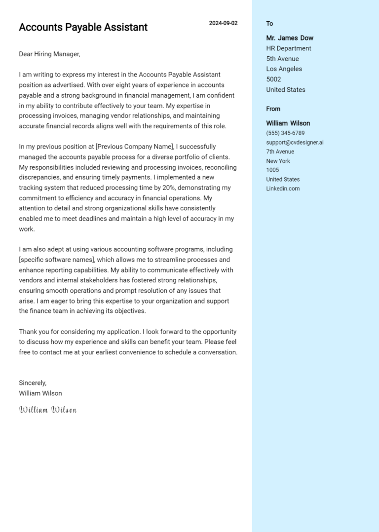 Accounts Payable Assistant Cover Letter Examples for 2025 (Downloadable) 1 Accounts Payable Assistant Cover Letter Examples for 2025 (Downloadable)