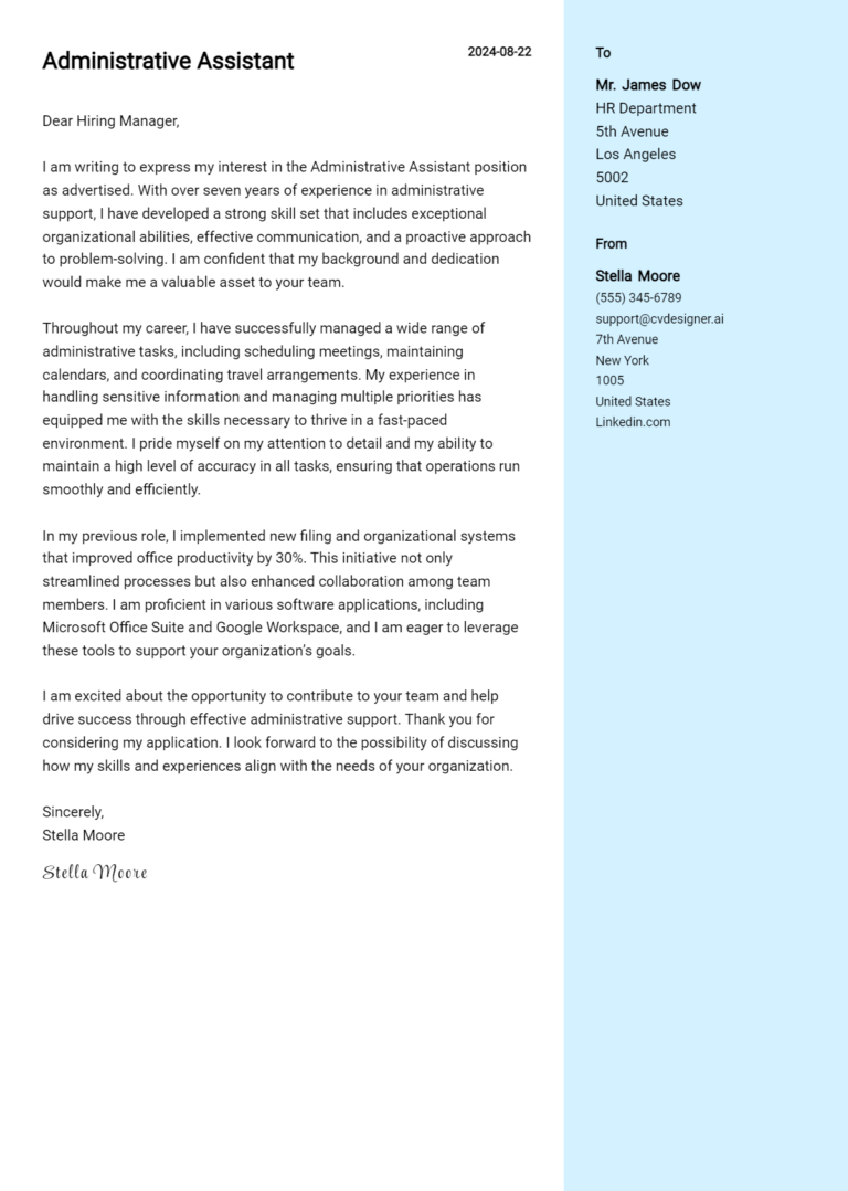 17 Administrative Assistant Cover Letter Examples for 2025: Tips & Templates