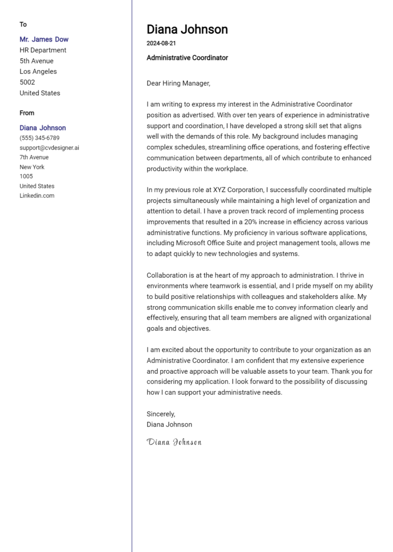 17 Administrative Coordinator Cover Letter Examples for 2025: Proven Tips