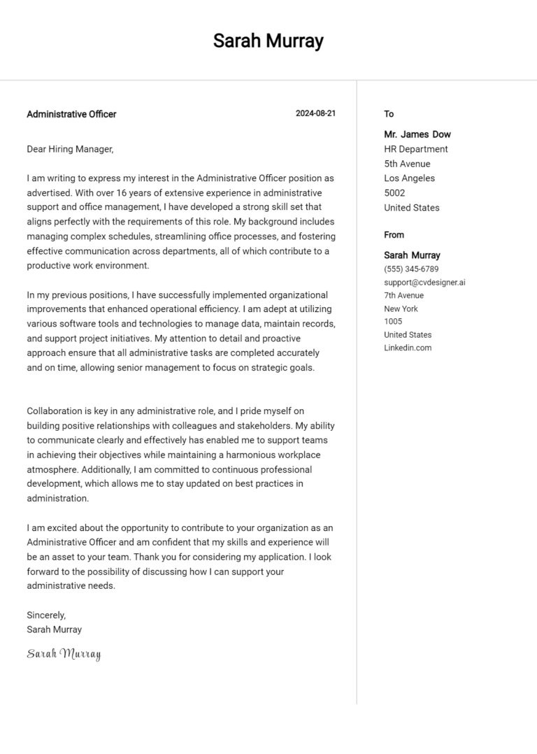 18 Administrative Officer Cover Letter Examples for 2025: Expert Tips & Templates