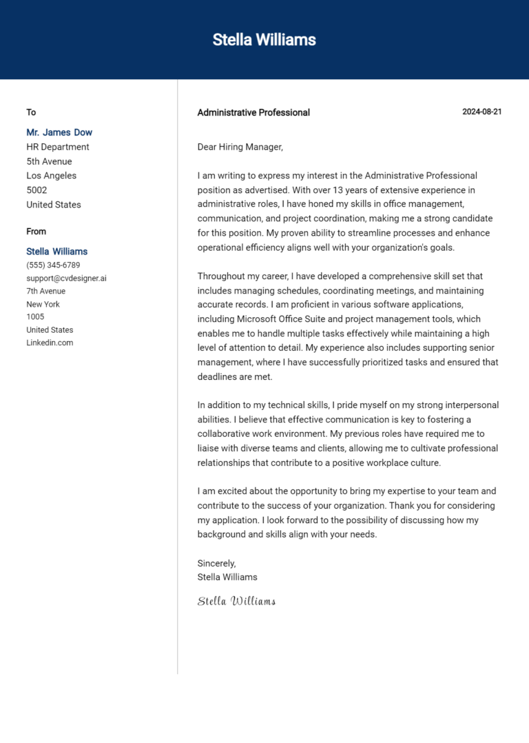 17 Administrative Professional Cover Letter Examples for 2025 (Download Templates)