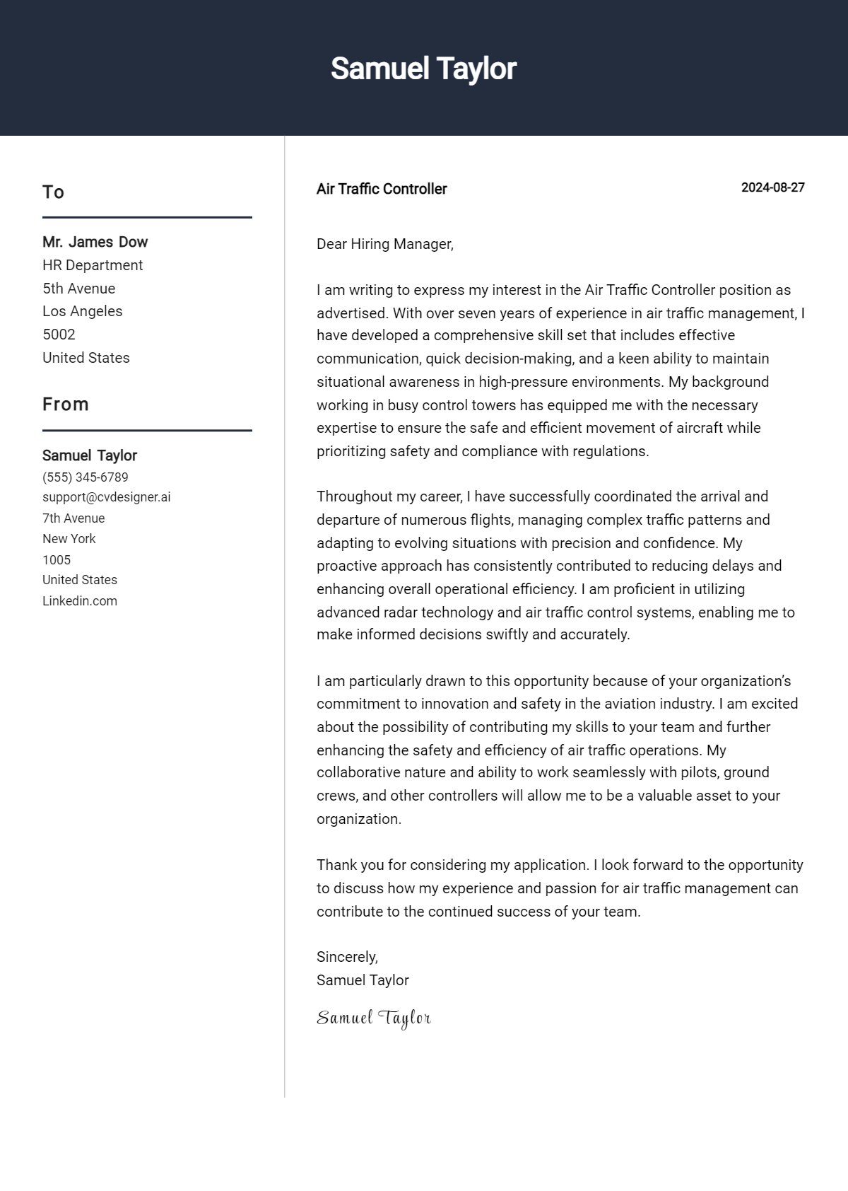 air traffic controller cover letter example