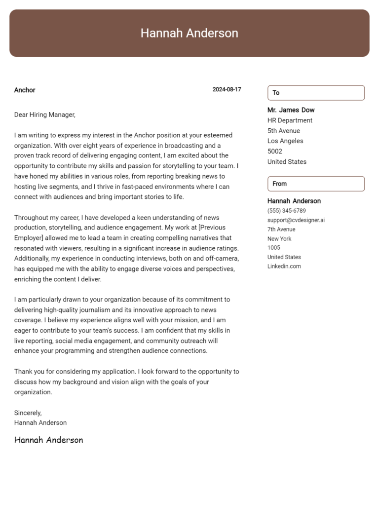Anchor Cover Letter Example for 2025: Ultimate Guide