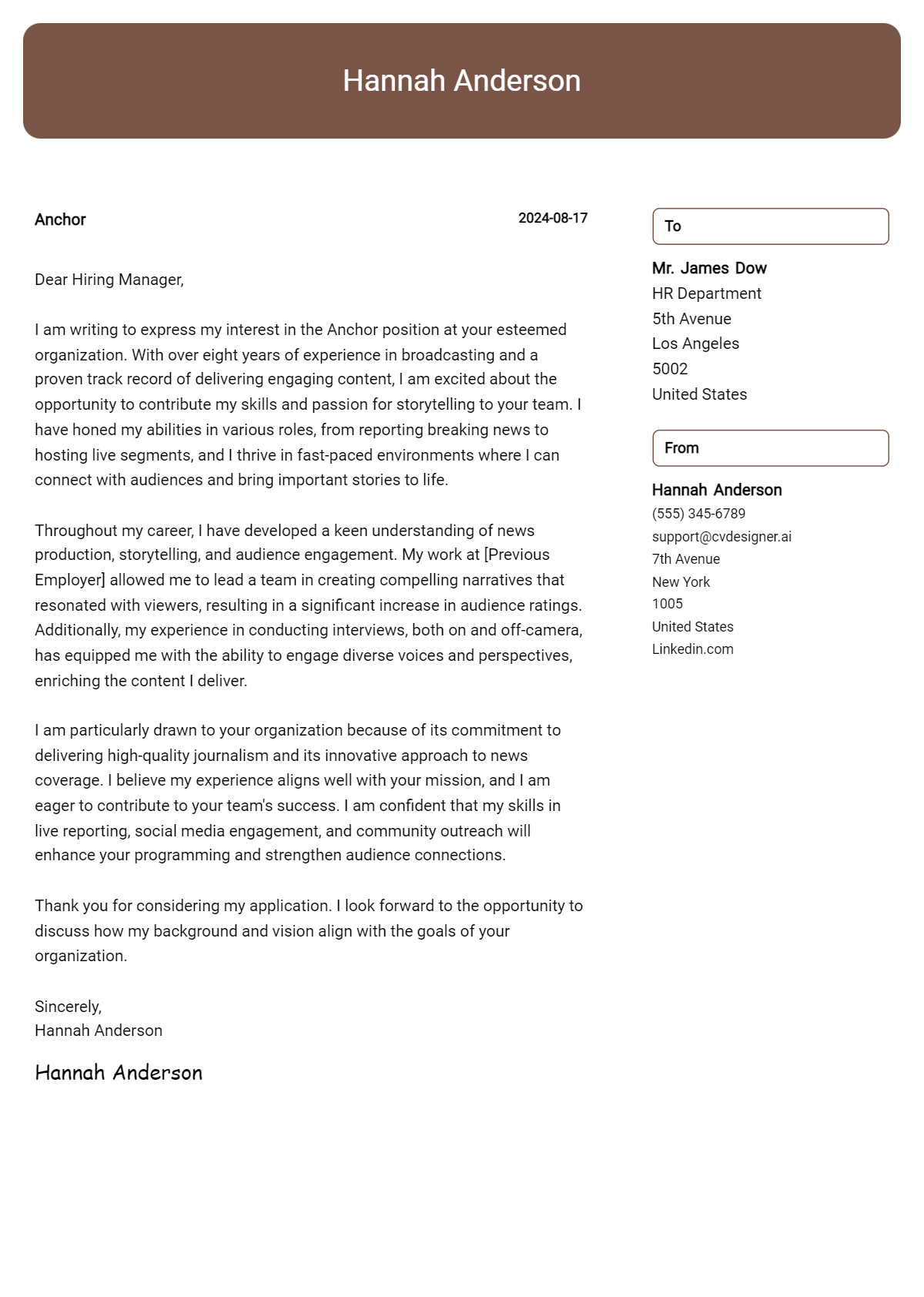 anchor cover letter example