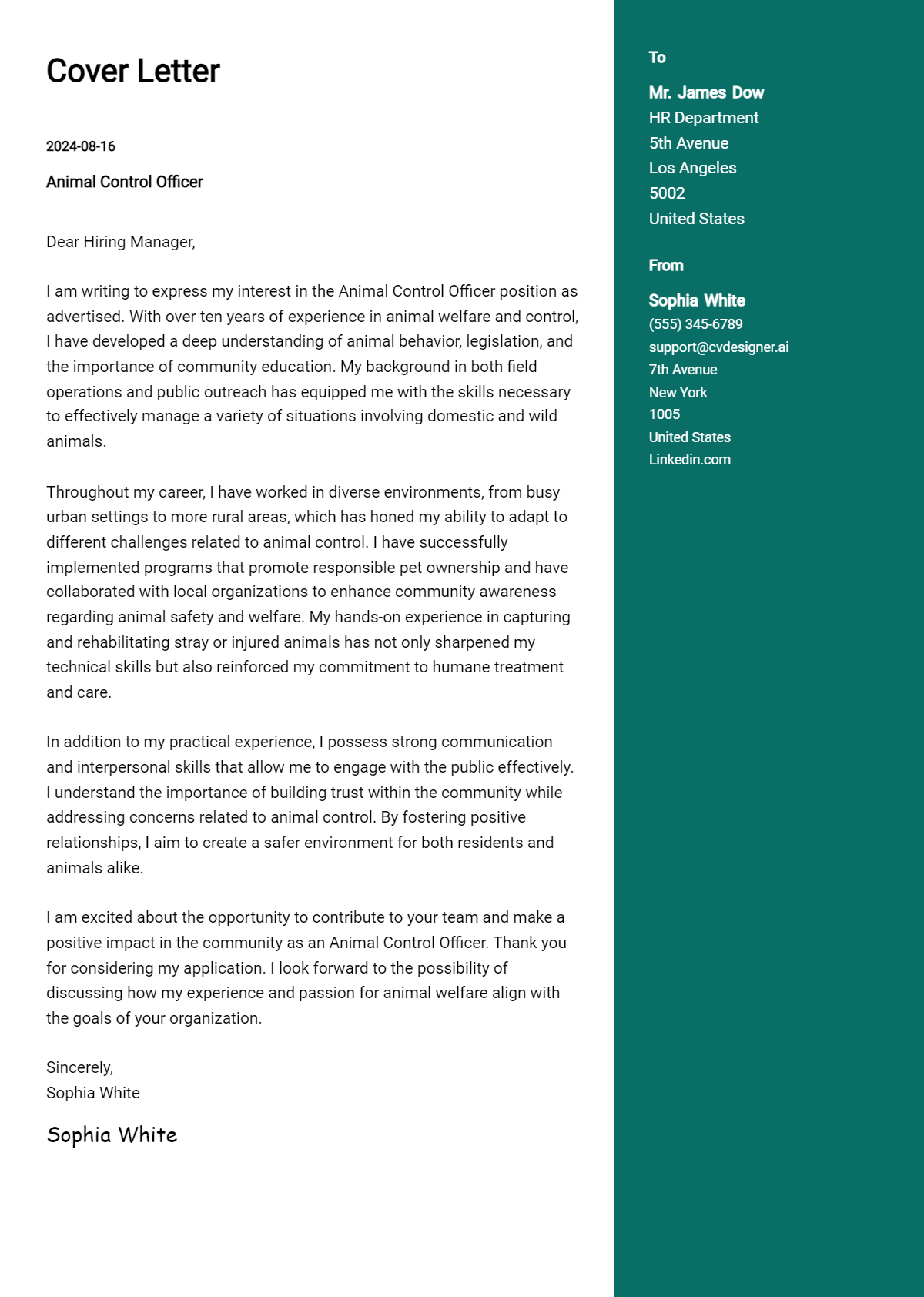 animal control officer cover letter example