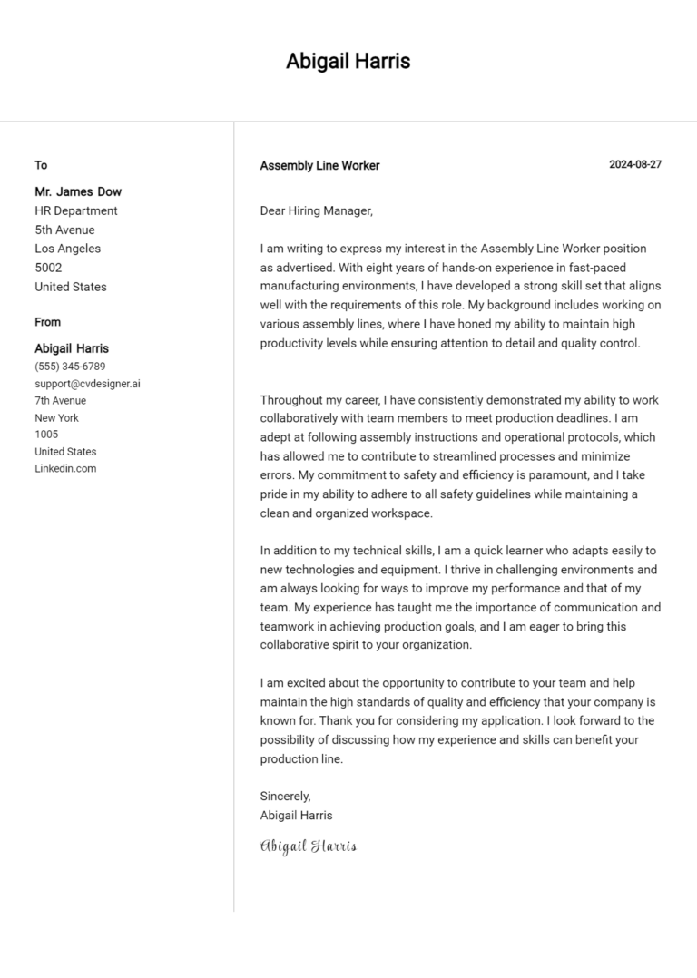 16 Assembly Line Worker Cover Letter Examples for 2025: Proven Tips