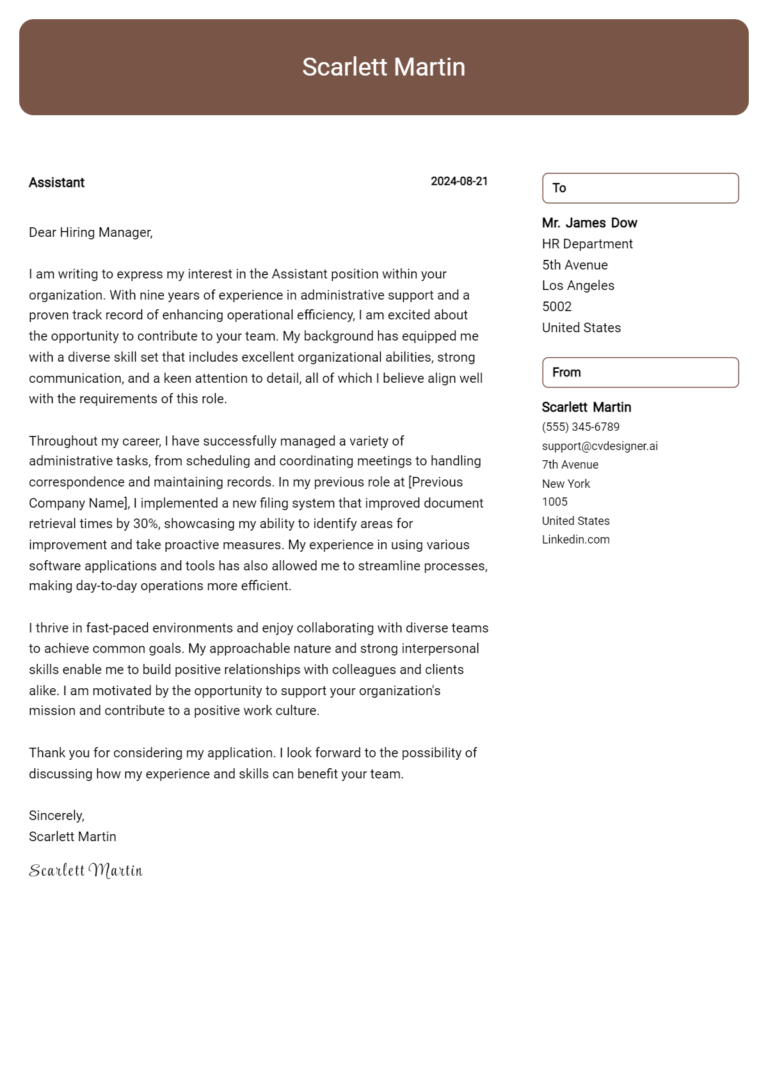 Assistant Cover Letter Examples for 2025 (Downloadable)