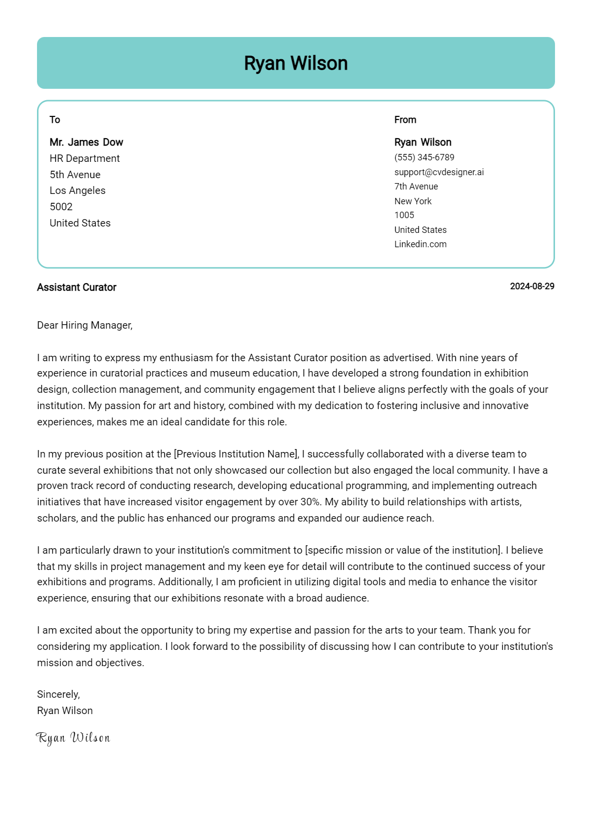 Assistant Curator Cover Letter Examples and Templates for 2024 ...