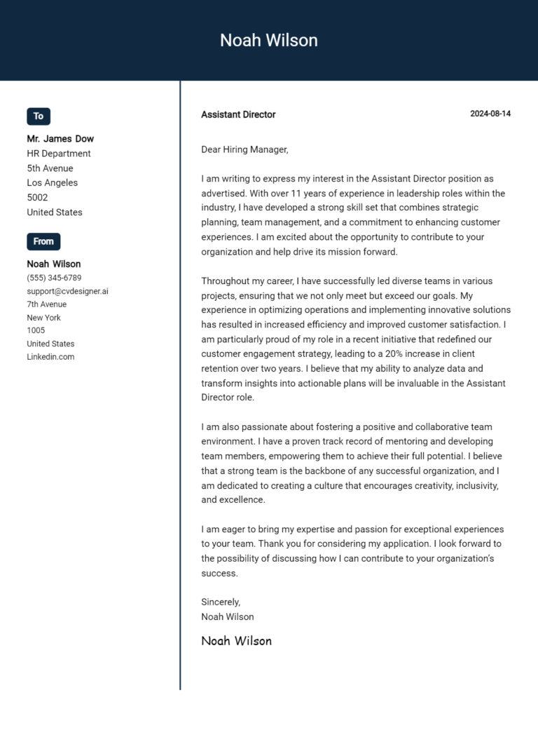 Assistant Director Cover Letter Examples with Writing Tips for 2025