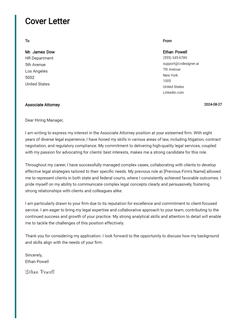 12 Associate Attorney Cover Letter Examples for 2025 (Free Templates)