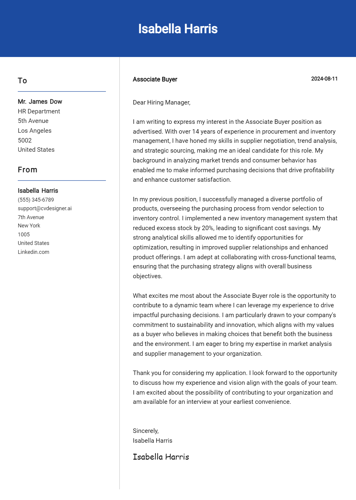 associate buyer cover letter example