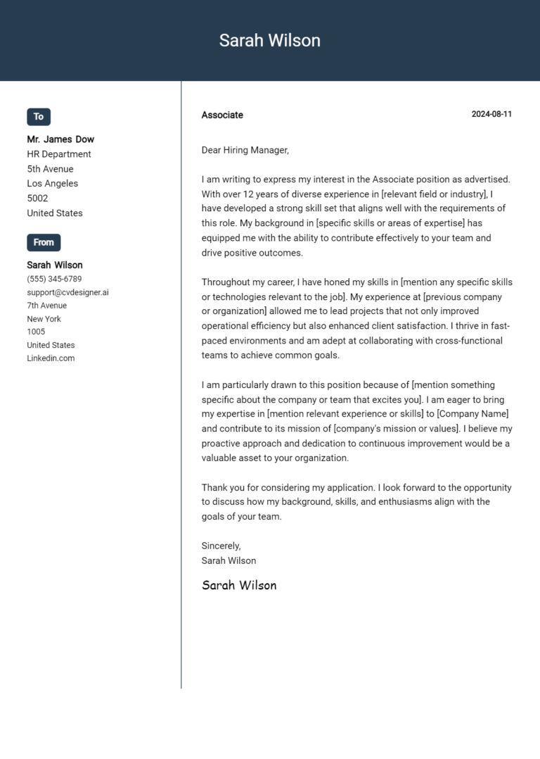 Associate Cover Letter Examples & Samples for 2025