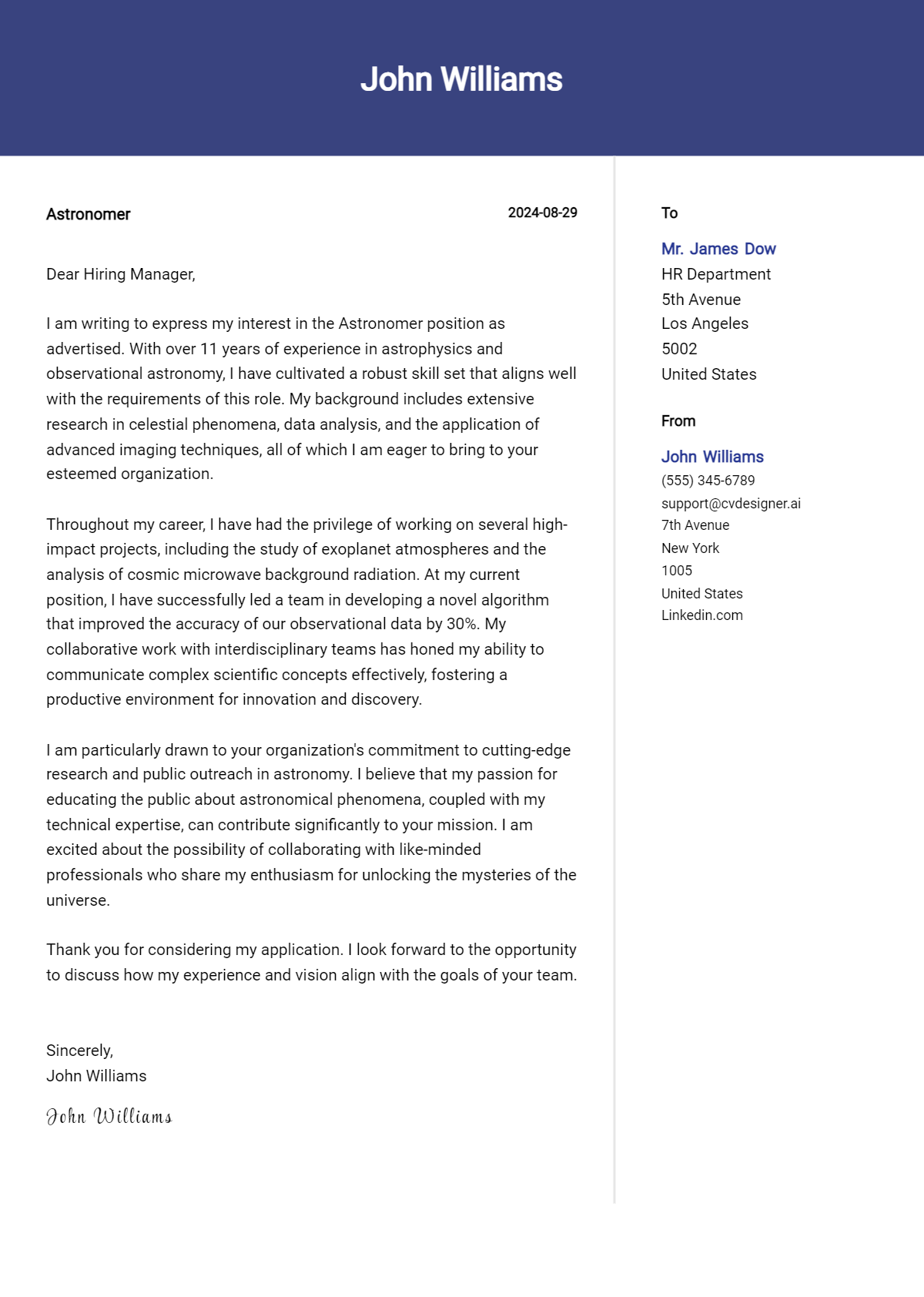 astronomer cover letter example