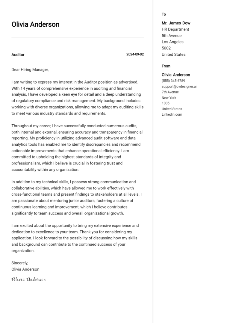 12 Auditor Cover Letter Examples for 2025: Expert Tips & Templates