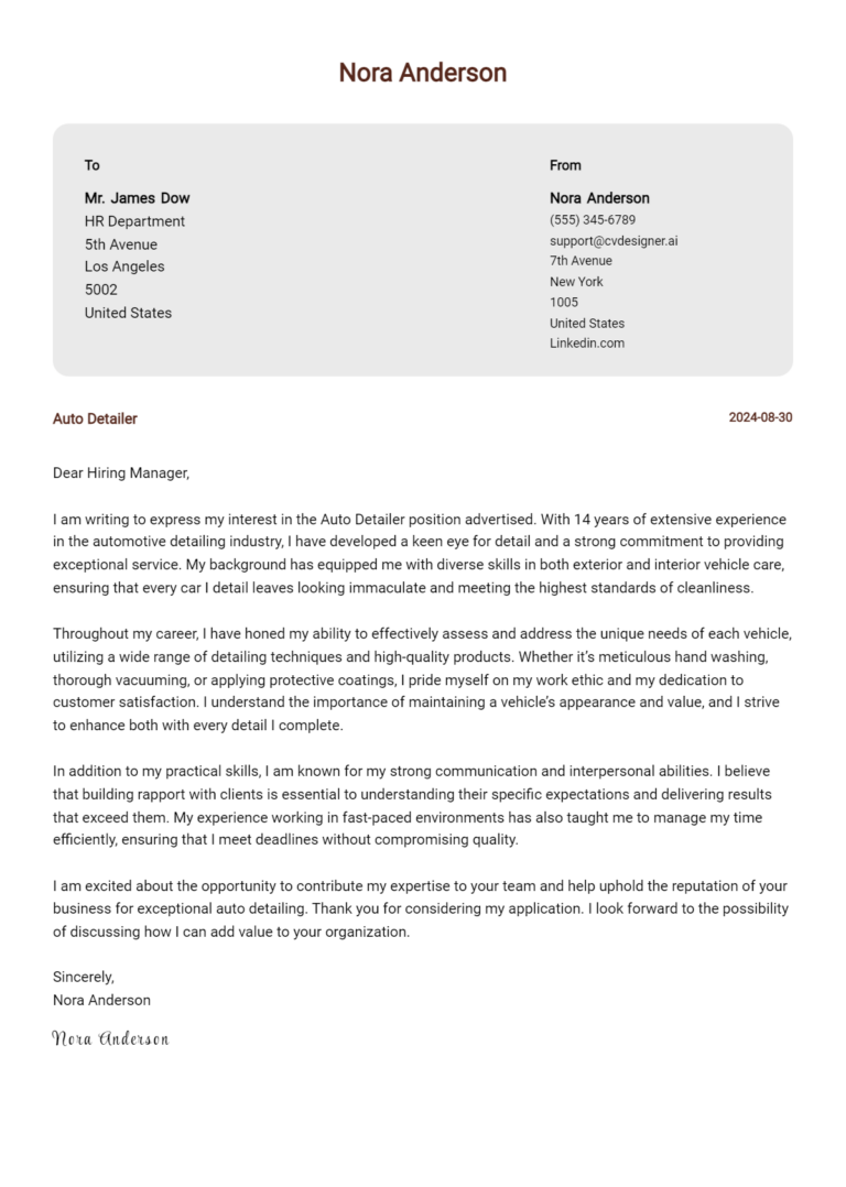 7 Auto Detailer Cover Letter Examples for 2025: Ultimate Guide 1 7 Auto Detailer Cover Letter Examples for 2025: Ultimate Guide