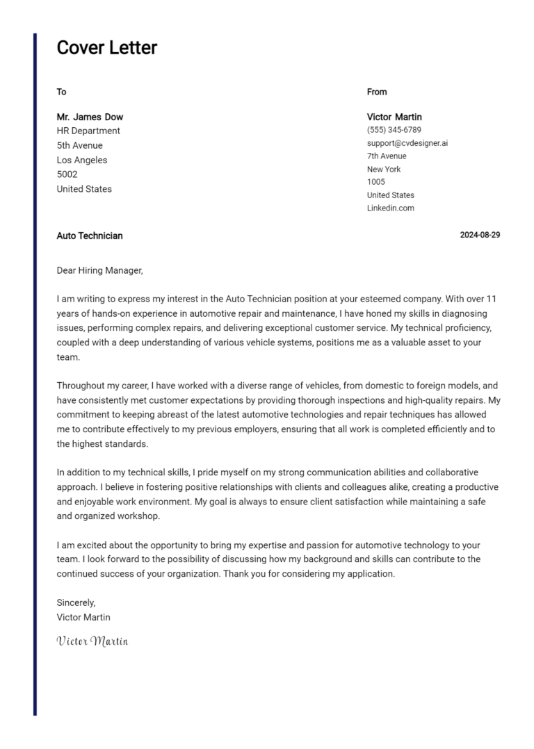 7 Auto Technician Cover Letter Examples and Templates for 2025 1 7 Auto Technician Cover Letter Examples and Templates for 2025