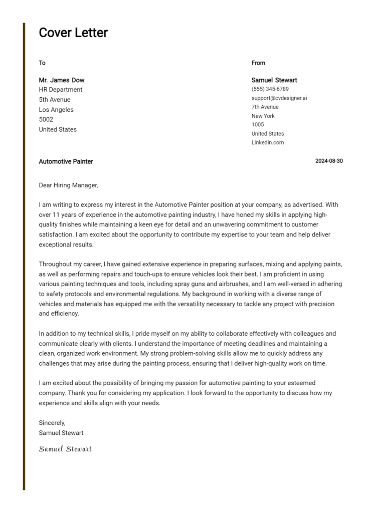 automotive painter cover letter example